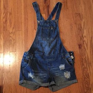 Blue jean overall shorts